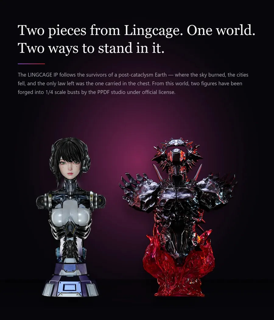 ASH and LIN YUANZHE — the two LINGCAGE 1/4 scale collectibles, side by side